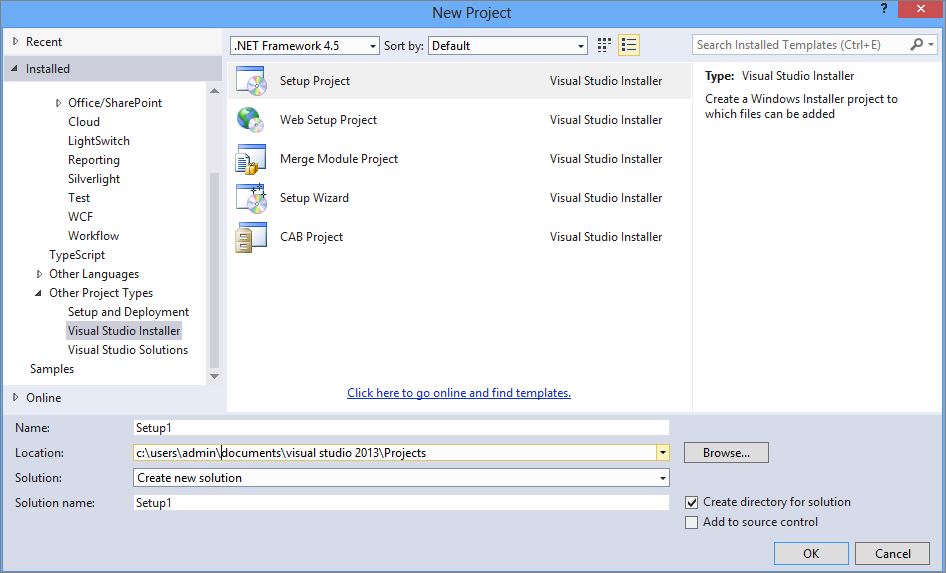 Visual Studio 2013 with Installer Project